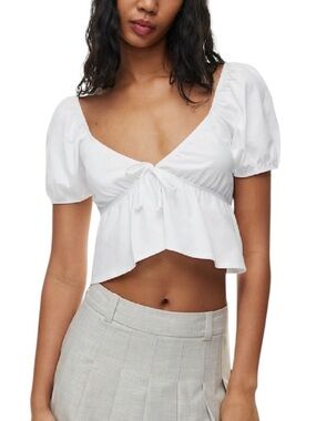 NWT Sunday Best Aritzia Kaia top cropped tie front puff sleeve in white size L